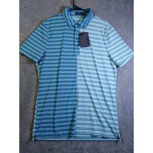 G Force Mens Shirts Blue M Striped Seaglass Short Sleeve Golf Collared Polo